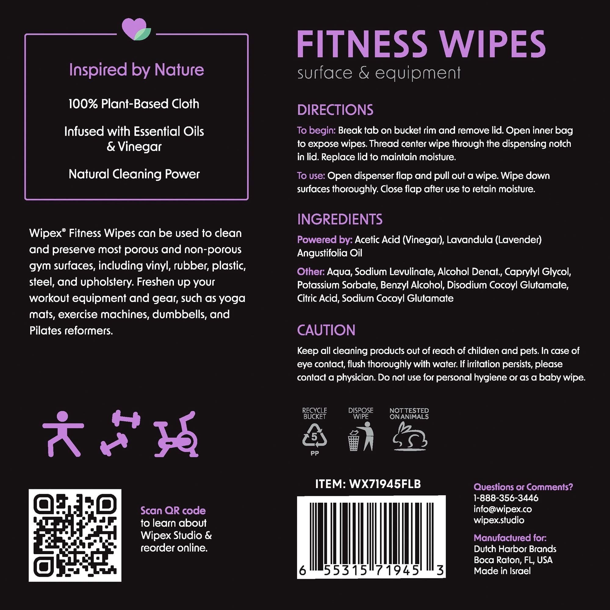 Wipex Gym Wipes, EWG Verified Plant-Based Fitness & Surface Cleaner, Lavender & Vinegar, 400ct Bucket, 1-Pack