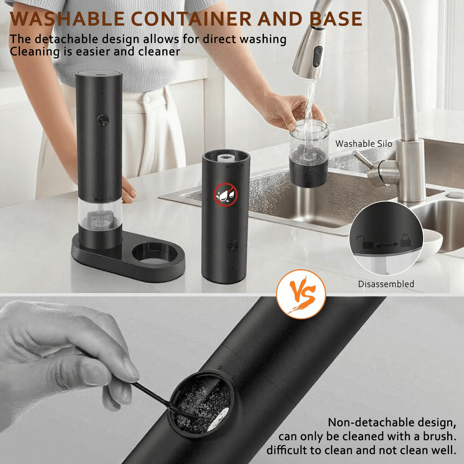 PKALQ Electric Salt and Pepper Grinder Set, Adjustable Coarseness with Ceramic Blades, Automatic Rechargeable Shakers, 2 Pack - for Home Kitchen, Restaurant, Camping - Perfect for Chefs & Cooking Ent