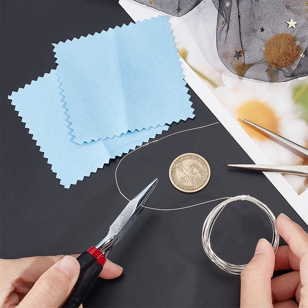 1bag 925 Sterling Silver Wire Round with Suede Fabric Square Silver Polishing Cloth Silver 26 Gauge 0.4mm about 6.56 Feet(2m)/bag