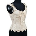 thumbnail image 4 of Yuwull Womens Vintage Ruffle Hem Overbust Corset Tie Front Lace-Up Back Bustier Shapewear Top, 4 of 9
