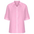 thumbnail image 4 of Womens 2023 Fall Button Down Shirts Roll up Long Sleeve V Neck Loose Lightweight Blouses Casual Collared Tees Tops, 4 of 7