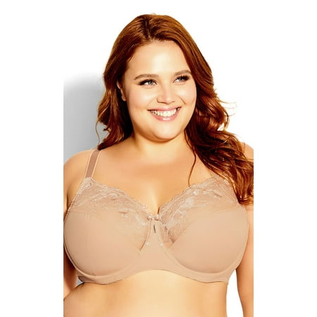 

Avenue Women s Plus Size Embroidered Full Support Underwire Bra - Beige