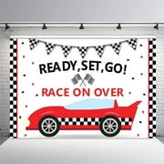 Custom Race Car Birthday Party Backdrop Props Boy Start Your Engines Race On Over Black and Red Party Decorations Photography Background Photo Banner for Cake Table Supplies 7x5ft