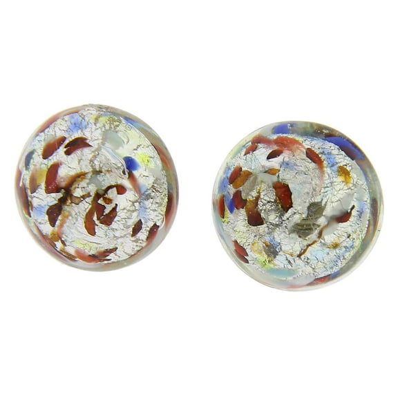 GlassOfVenice Murano Glass Button Stud Earrings - Silver Multicolor Confetti