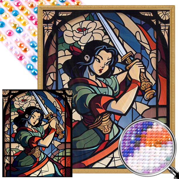 Pintura de diamante 5D vidrieras taladro redondo completo parcial AB chica espada 45x55cm