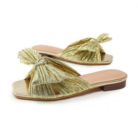 

Women s Bows Flat Sneakers Fashion Open Toe Slippers Outdoor Beach Shoes