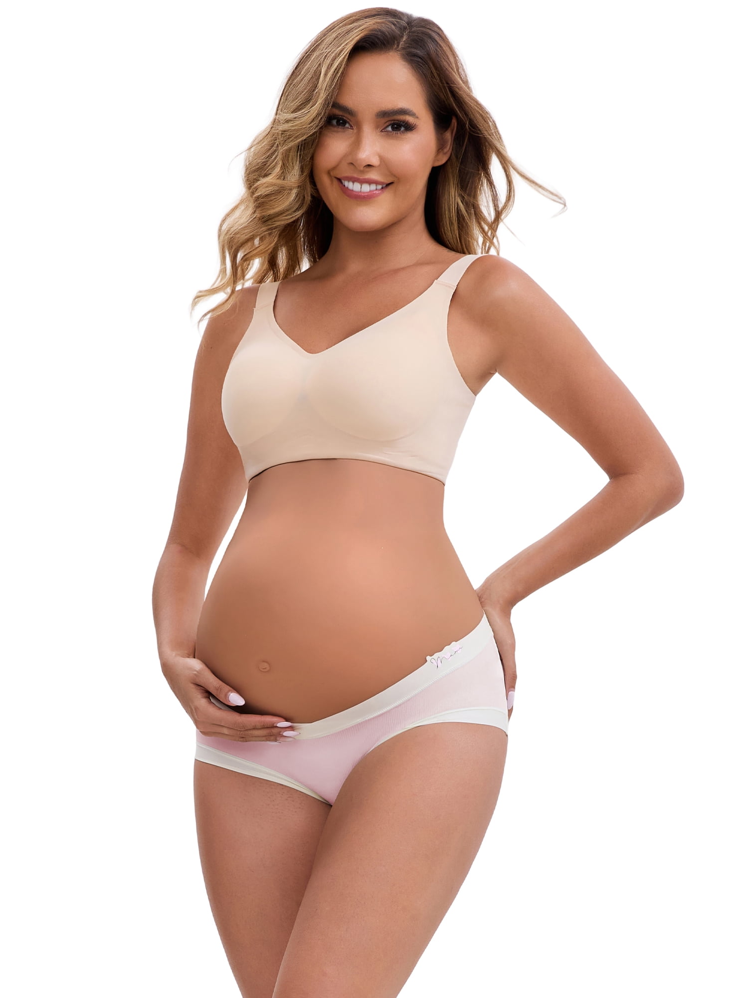 DARING DIVA Ice Silk Maternity Panties Under the Bump Briefs XL 1 Pink 1 Beige