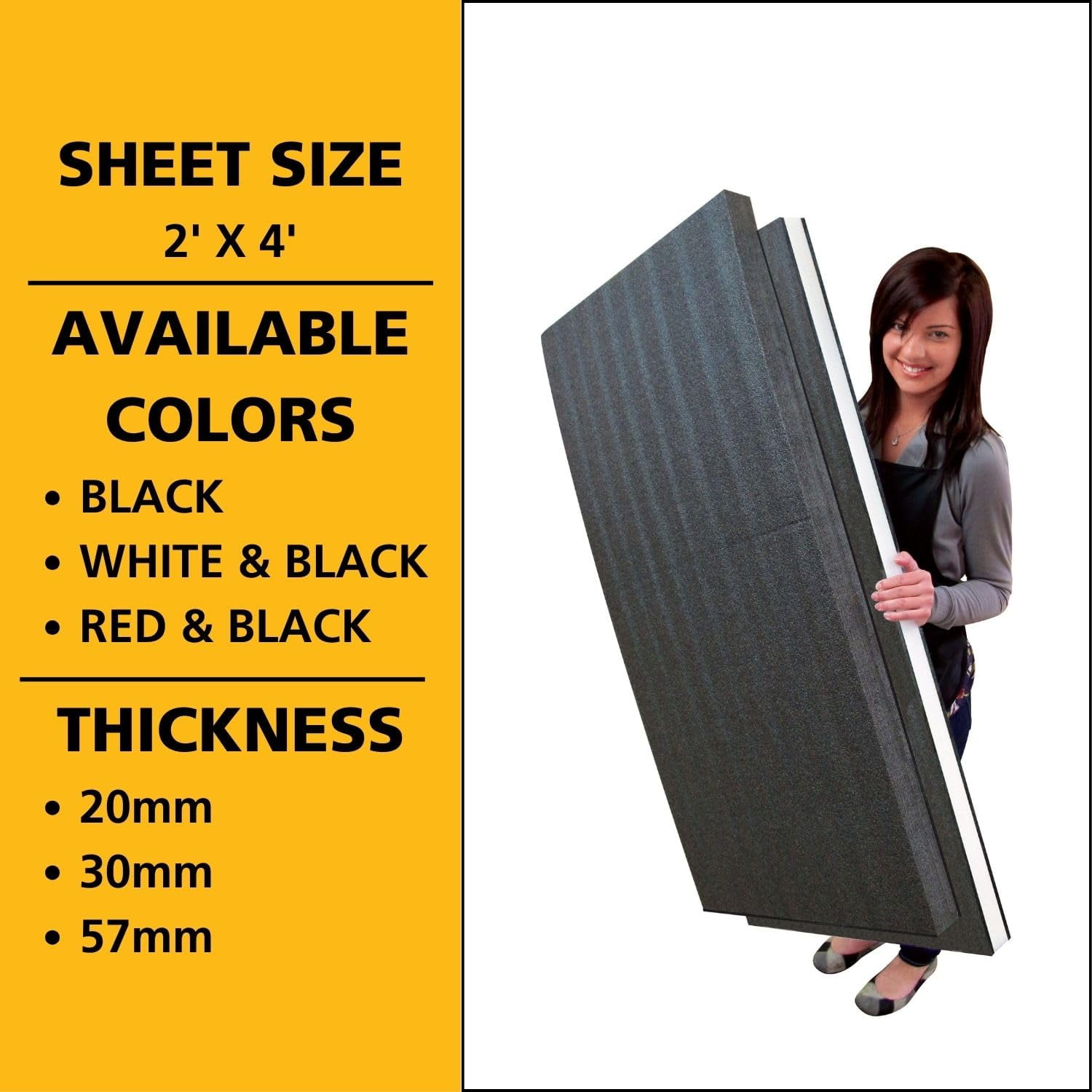 Foam Sheet for Tool Box Organizers and Storage - Perfect for Professional Contractors and Technicians - 20mm Thickness, 2' x 4' Sheet Size, Black