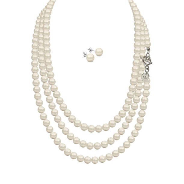 Set Collar Perlas Triple Aretes Zvezda Plata 0.925 Mujer crema Unitalla