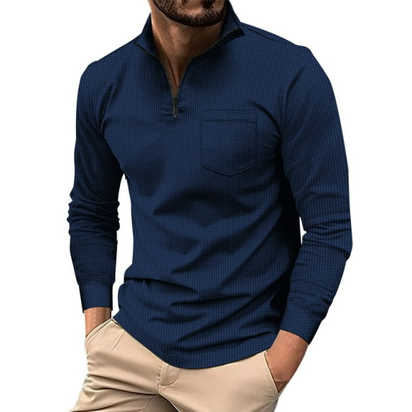 FhsagQ Men's Shirts Mens Shirts Super Fit Men'S Four Seasons Leisure Fashion Design Lapel Button Pocket Long Sleeve Tops Shirts for Men Cotton Stretch Men Shirts Cotton 10 Navy S