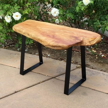 Greenage Cedar Roots Stool with Flat Iron Leg Wood Bench 27.5" x 14" x 17.4" H Home Decor Wood Side Table Plant Stand Home Décor End Table