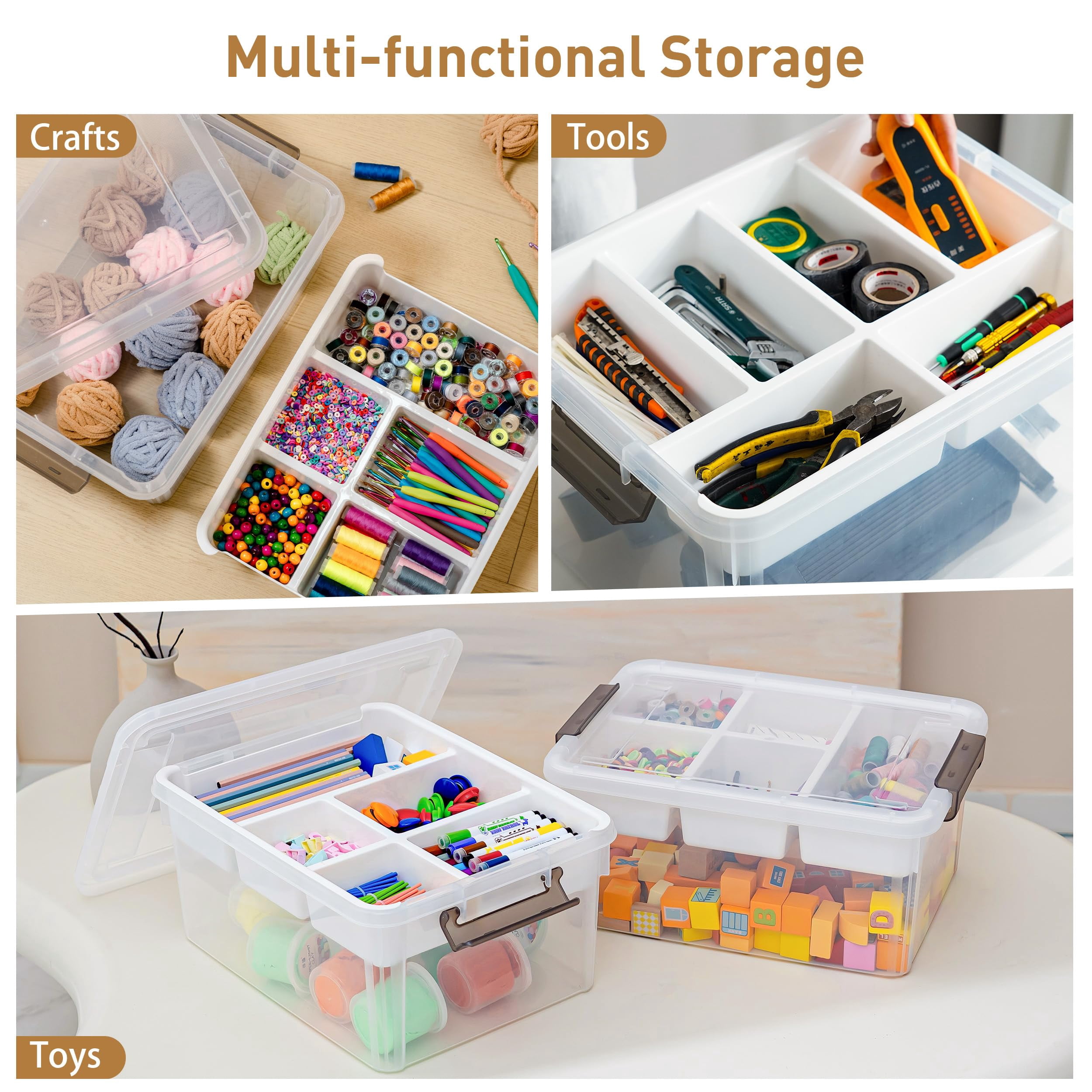 17 Qt Plastic Storage Box With Removable Tray Craft Organizers And Clear Container For Organizing Bead  Tool Sewing Playdoh 2 Packs