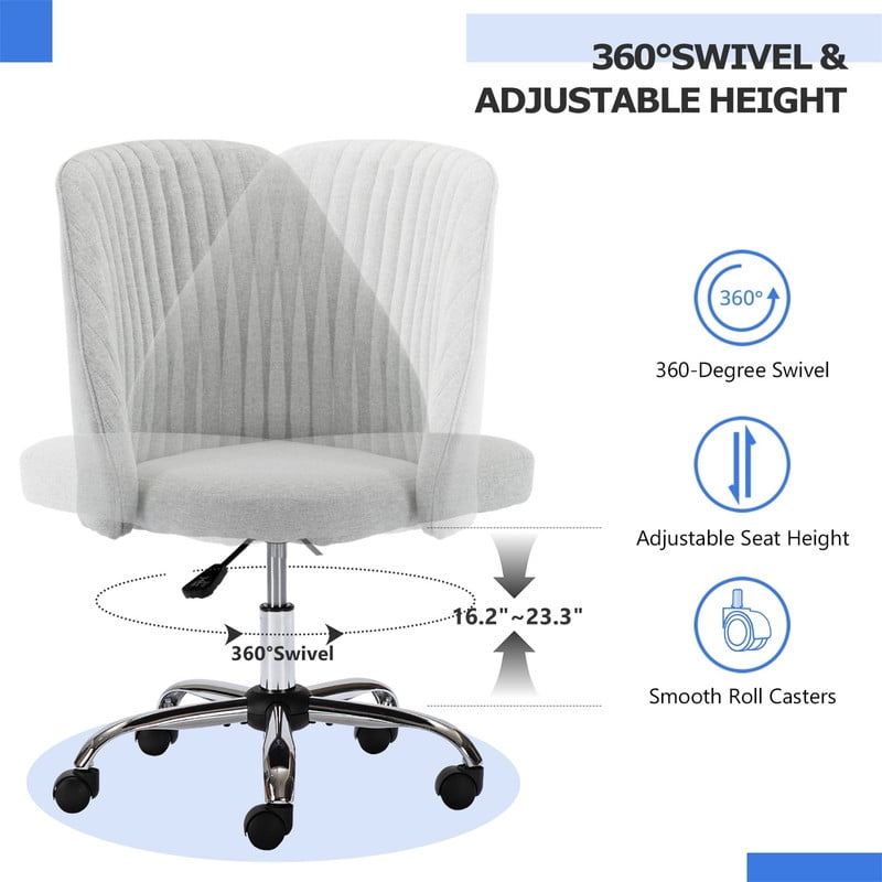 TINKLE WELL Modern Office Desk Chair, Rolling Vanity Swivel Task Chair with Wheels, Stylish Comfortable Armless Backrest for Home, Bedroom, Office, Study, Dark Gray