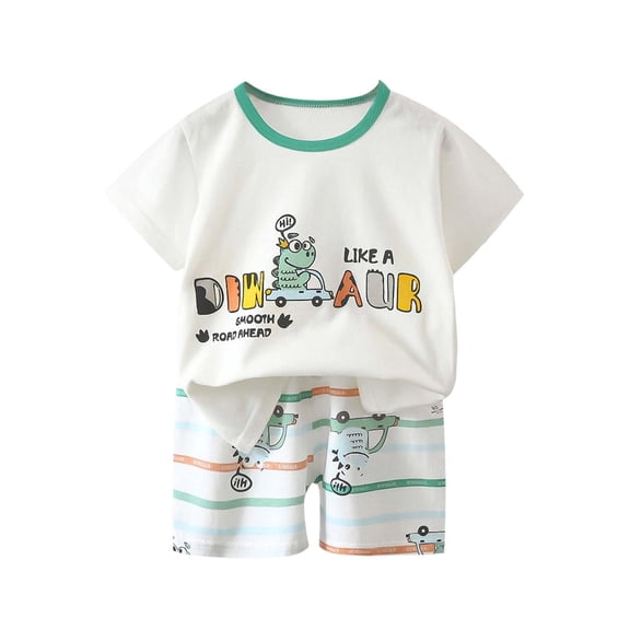 BOVXNPU Boys Girls Summer Clothing Sets, Children's Summer Small Print Short Sleeve Round-Neck Blouses 2-piece Set For Kids Summer Outfits