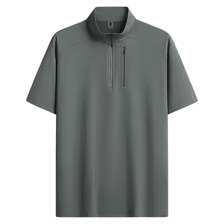 Men's Half Zip Short Sleeve Sports Shirt - Summer Stand Collar Ice