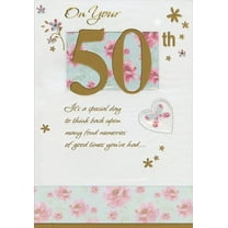 Designer Greetings Foil 50th with Die Cut Floral Window Age 50 / 50th Birthday Card for Her