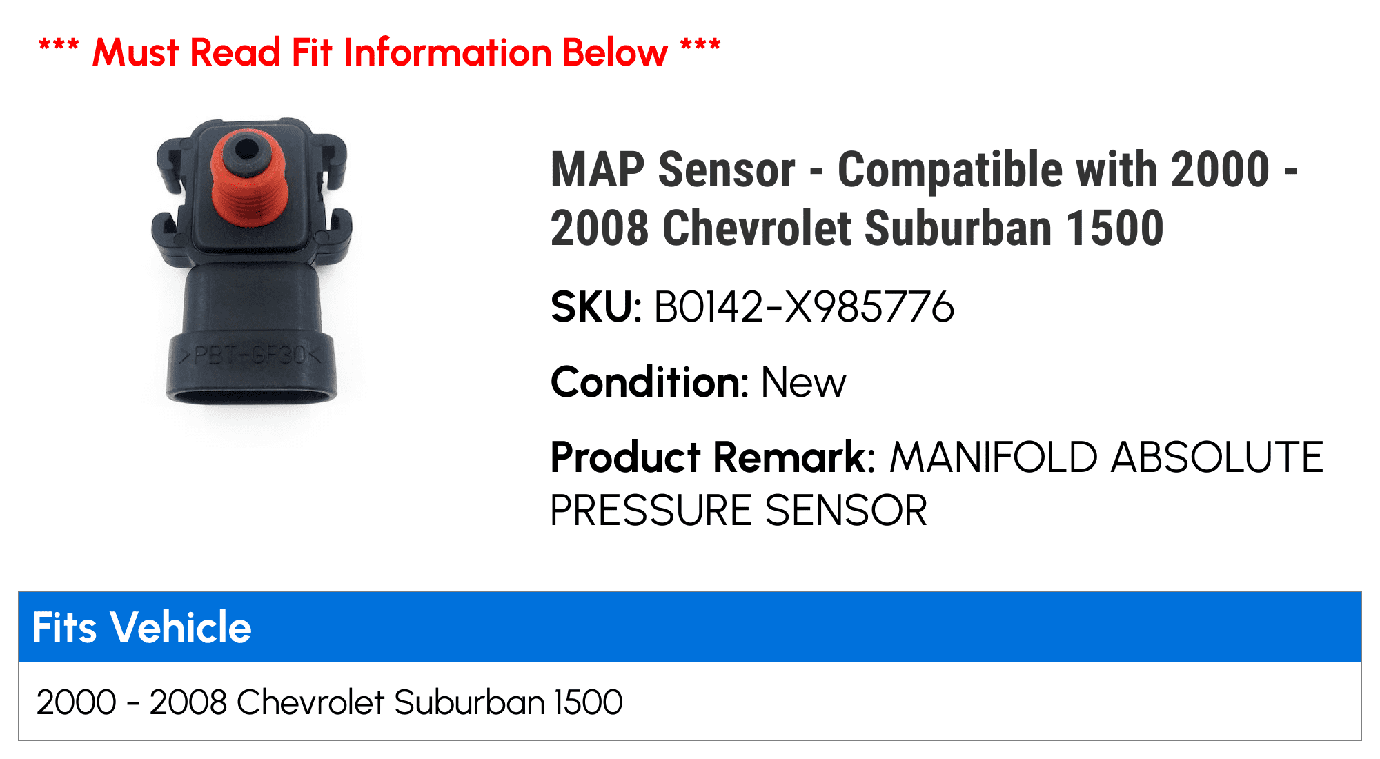 MAP Sensor - Compatible with 2000 - 2008 Chevy Suburban 1500 2001 2002 2003 2004 2005 2006 2007