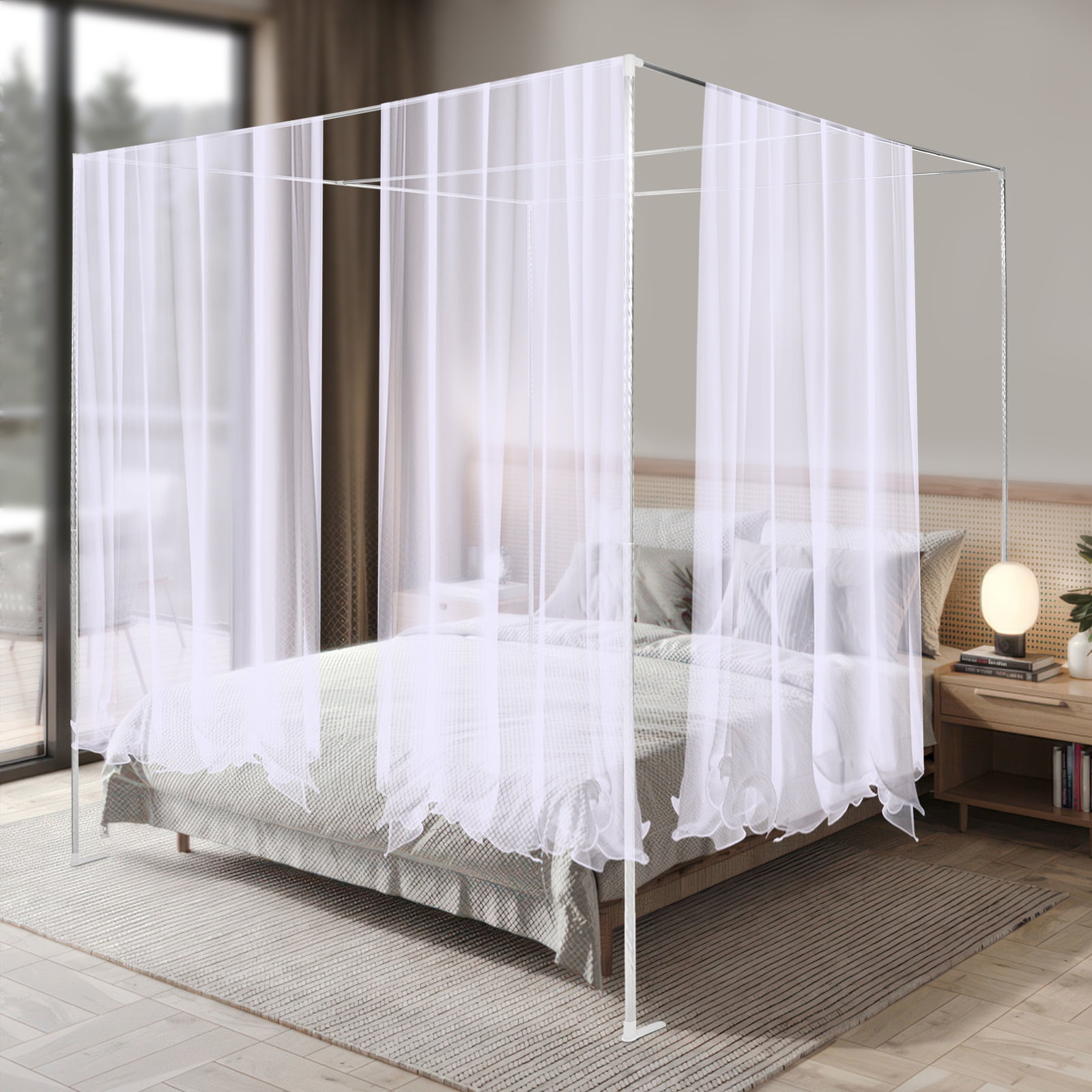 Peakora Canopy Bed Frame Mosquito Netting Canopy Frame Stainless Steel Fit for Most Beds Not Exceeding 6.56 * 6.56 Feet