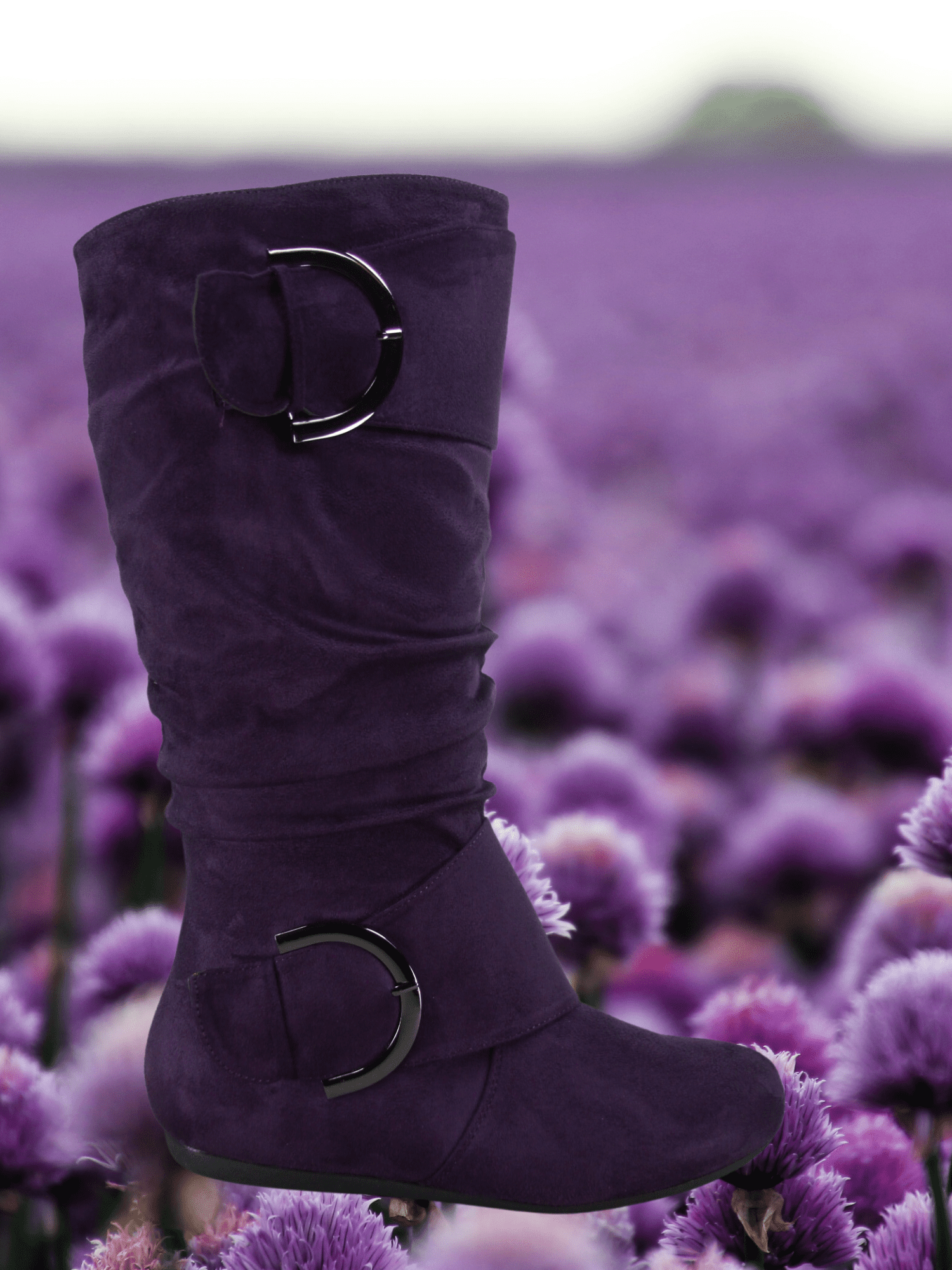 Bottes Femme Mi-mollet En Daim - Coupe Large Confort - Semelle Antidérapante - Fermeture éclair Latérale - 3