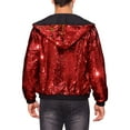 thumbnail image 3 of Chaqueta de lentejuelas INSPIRE CHIC para hombres, con mangas largas, cierre de cremallera y capucha de lentejuelas reversibles brillantes M Rojo, 3 of 5
