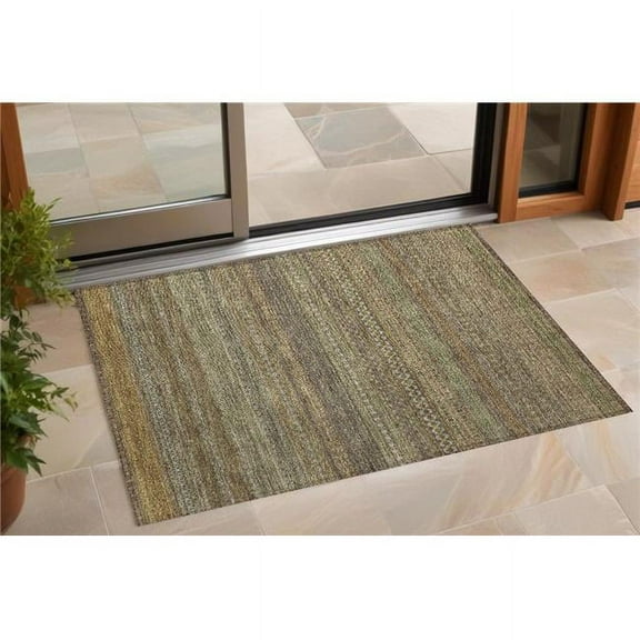 HomeRoots 560726 2 x 3 ft. Khaki Striped Washable Non Skid Indoor Outdoor Rectangle Machine Woven Area Rug