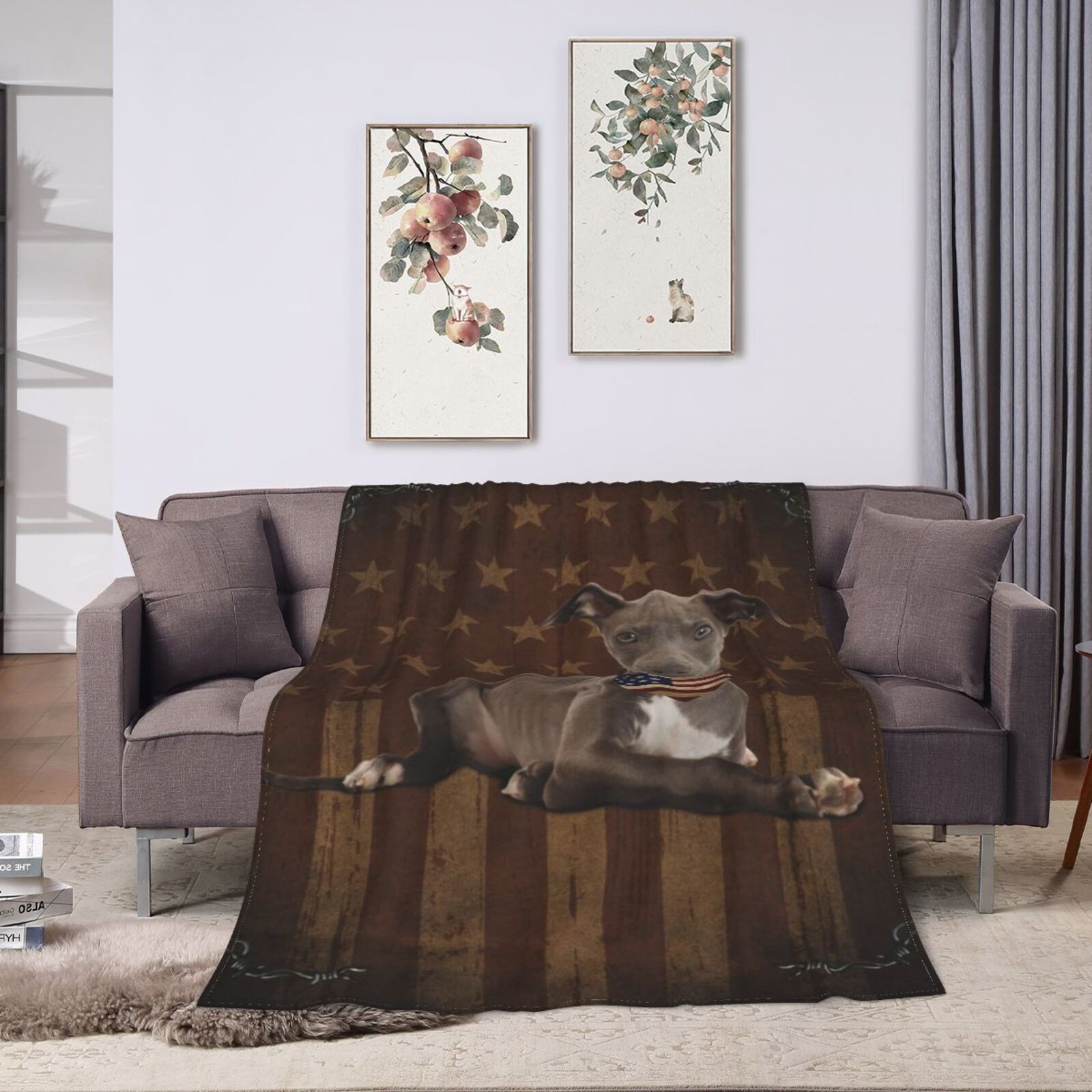 Wijzvio Italian Greyhound Dog With Vintage American Flag Throw Blanket Soft Fuzzy Fleece Blanket For Couch Bed Living Room Decoration 50"X40"