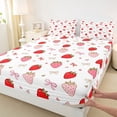 thumbnail image 3 of Homewish Red Pink Strawberry Bed Sheets for Girls, Kawaii Cartoon Bowknot King Sheets, Love Heart Bowknot Sheet Set, Luxury Bedroom Decor, 4 Pieces, 3 of 7