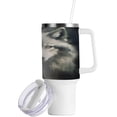 thumbnail image 2 of SKYSONIC 40 oz White Wolf Tumbler with Handle and Straw Lid, Insulated Cup Reusable Stainless Steel Water Bottle Travel Mug, 2 of 7