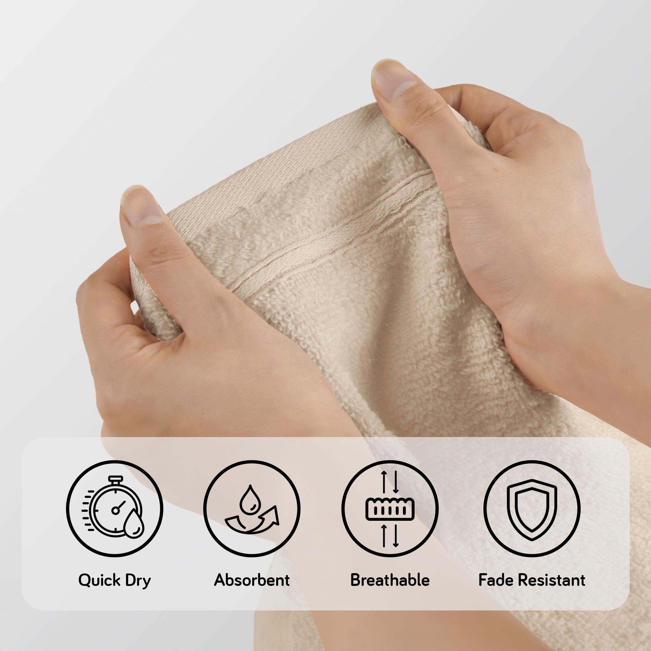 Regency Heights 4-Piece Quick Dry Cotton Bath Towels, Soft & Ultra Absorbent, Beige, Oversized Towel Set