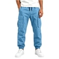 thumbnail image 3 of JPVDPA Boys Uniform Cargo Pants Elastic Waist Drawstring Pull On Joggers Back to School Clothes Blue 14-15Years, 3 of 8