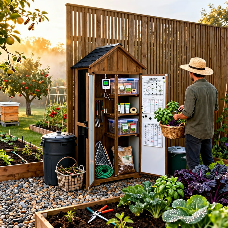 PETSCOSSET Outdoor Storage Cabinet Waterproof, Wood and Metal Shed