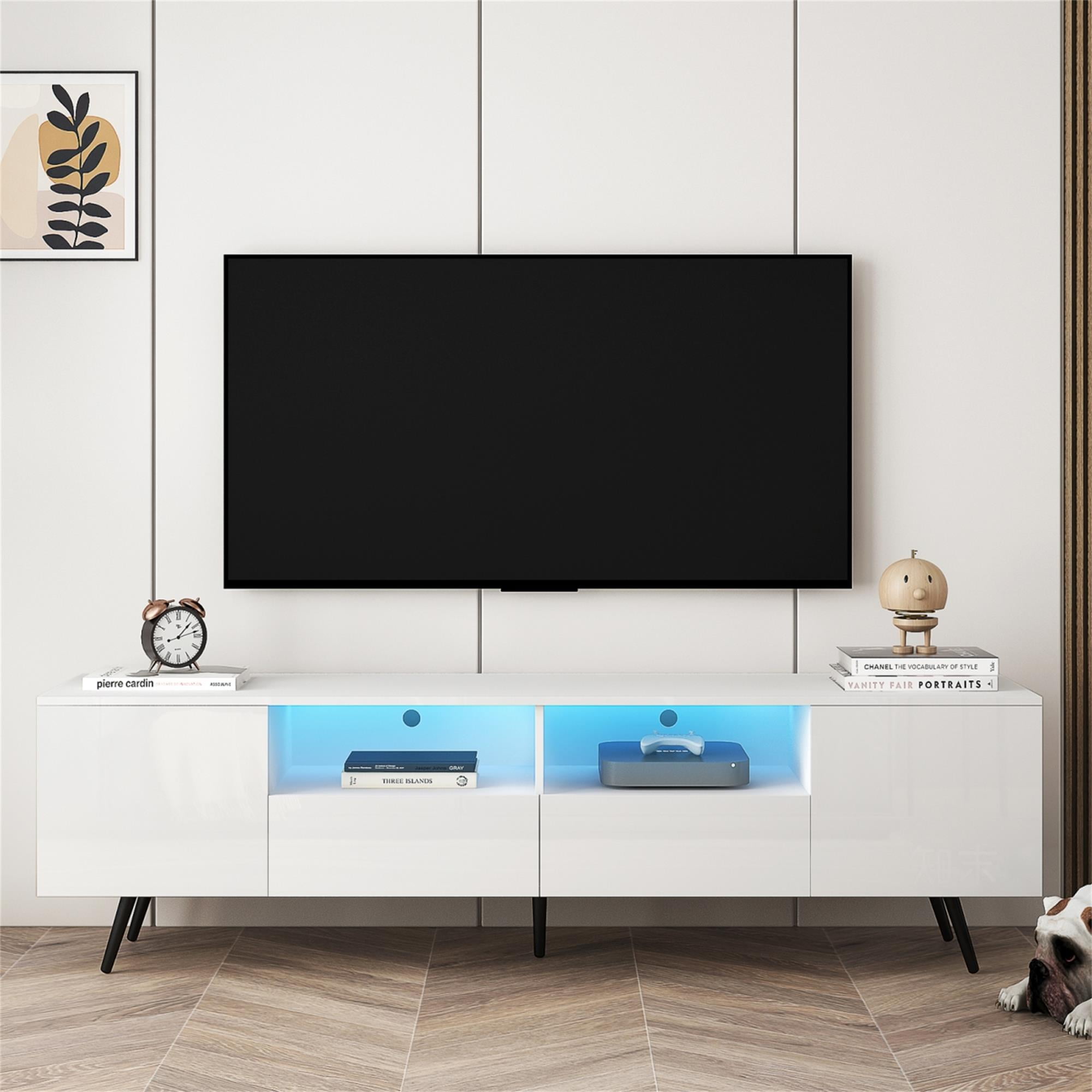 Yardi Yard High Glossy Gaming TV Media Center for 70/75/80 Inch TV, LED TV Stand Console in White Yardi Yard High Glossy Gaming TV Media Center for 70/75/80 Inch TV, LED TV Stand Console in White