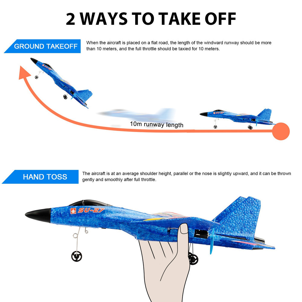 SU27 RC Plane Glider Airplanes 2.4G 2CH Remote Control Aircraft Fighter Blue for Adult/Kids/Beginner