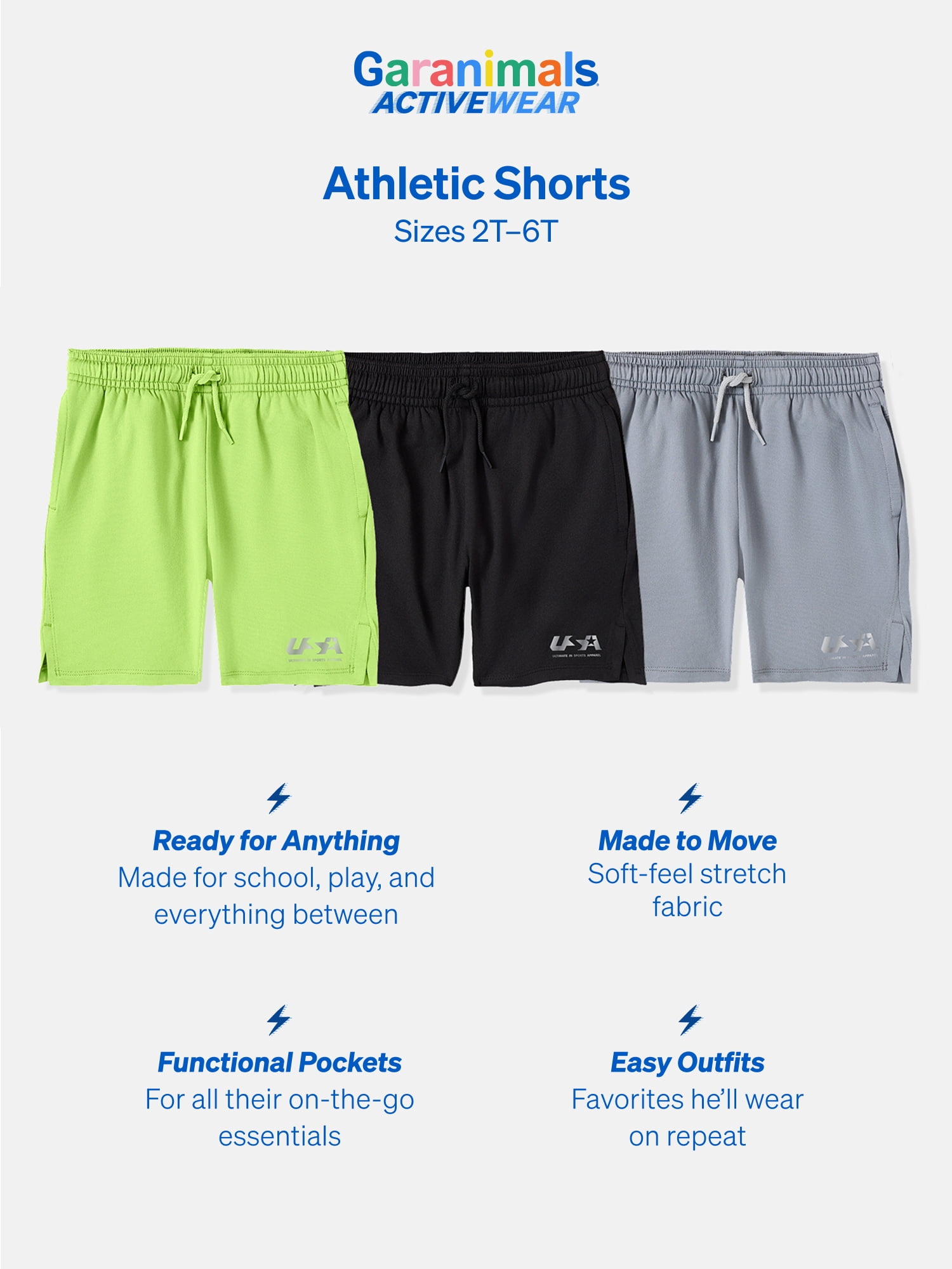 Garanimals Activewear Toddler Boy Athletic Shorts, 3-Pack, Sizes 2T–6T