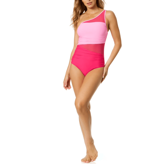 Anne Cole Asymetrical One Piece Swimsuit Pink X-Small