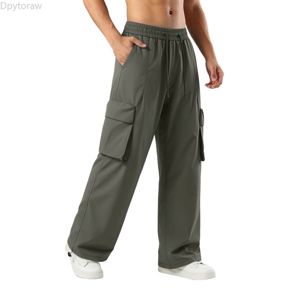 Dpytoraw Men's Cargo Hiking Pants Multiple Pockets Water Resistant Lightweight Outdoor Trousers Green L