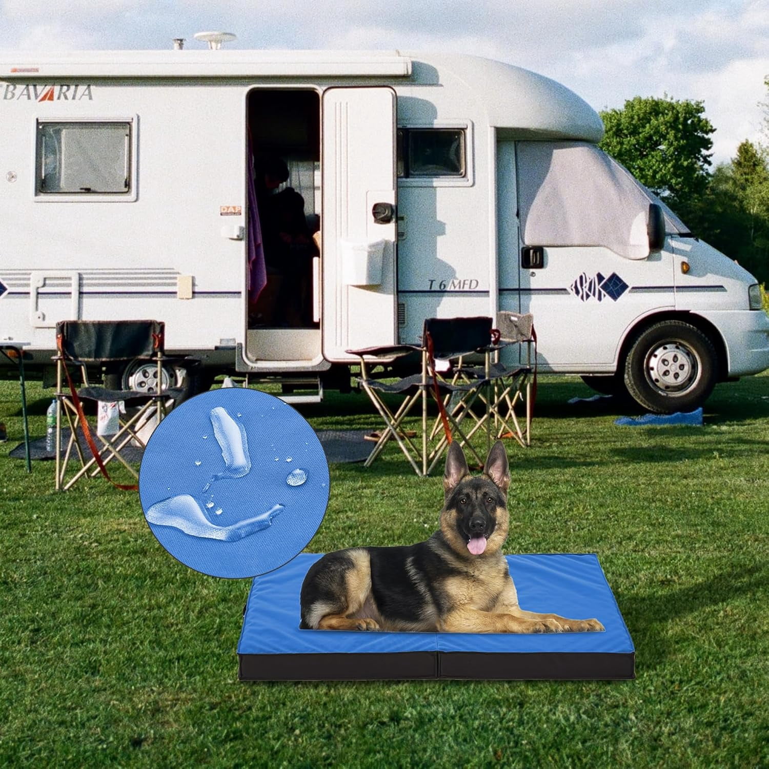 Waterproof Foldable Outdoor Dog Bed for Large Dogs, Orthopedic Portable All-Weather Bed with Washable Cover, 41 Inch for Indoor and Outside Use