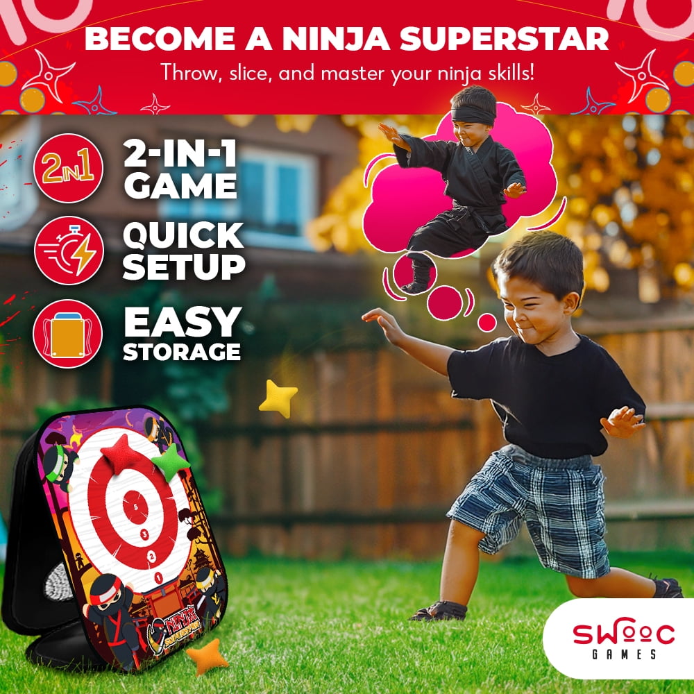 SWOOC Games - Ninja Superstar™ | 2-in-1 Corn Hole Games for Kids | 5-Second Setup | Ninja Kids Toys | Ninja Games | Bean Bag Toss Game for Kids Cornhole Game Set | Bean Bag Game | Foam Throwing Star