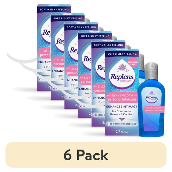 (6 pack) Replens Silky Smooth Personal Lubricant, Fragrance-Free Silicone Vaginal Lube, 2.7 oz