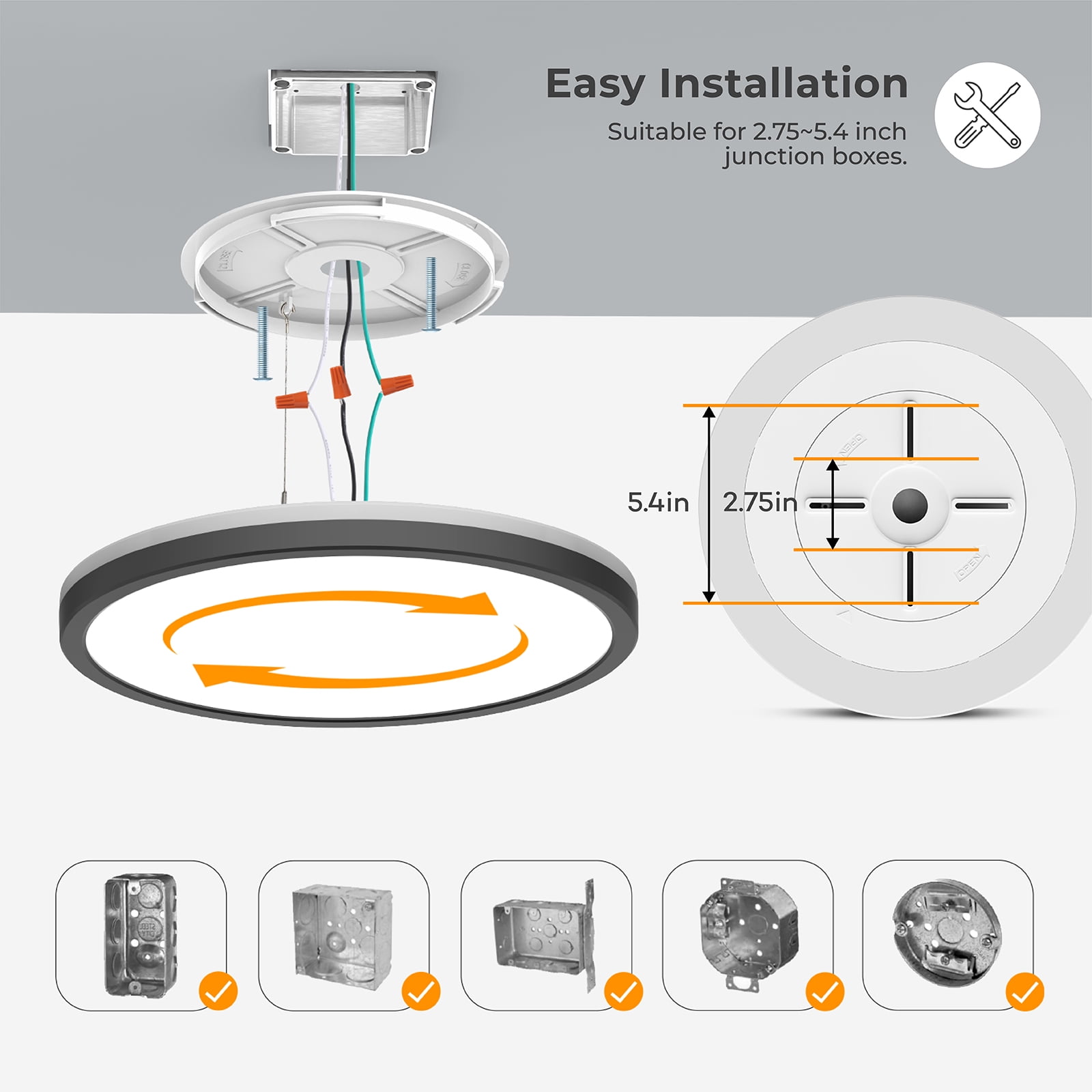 Matane 12'' LED Flush Mount Ceiling Light Fixture with Night Light, 24W 2400LM 3000K/4000K/5000K, Ceiling Lamp Surface Mount Round Lighting Fixture for Bedroom, Dining Room, Kitchen,Black