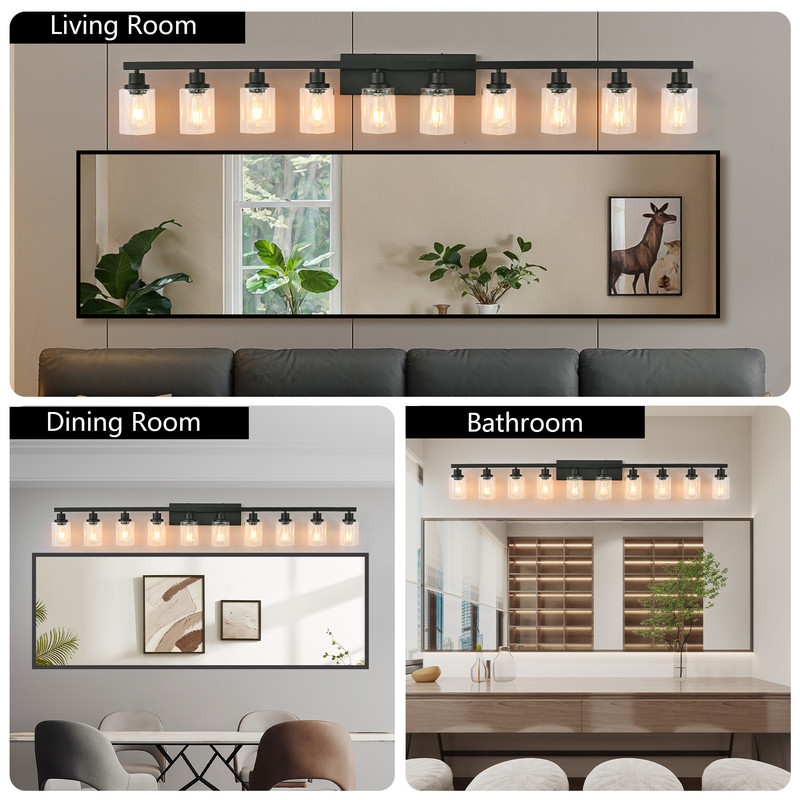 65.4" Matte Black 10-Light Vanity Light Fixture – Modern Bathroom Wall Sconce for Mirror, Bedroom & Living Room