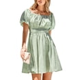 thumbnail image 1 of Kmbangi Femmes Robes d'Été Manches Courtes Épaule Haute Taille une Rue Doublée Partie Robe Courte, 1 of 9