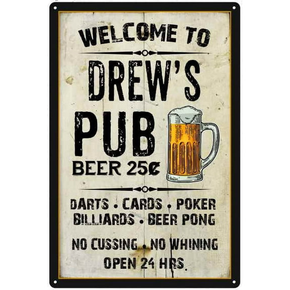 DREW'S Pub Sign Vintage Man Cave Bar 8 x 12 High Gloss Metal 208120028434