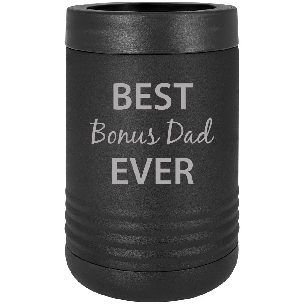 Best Bonus Dad Stainless Steel Engraved Insulated Beer Beverage Holder Can Cooler, Black
