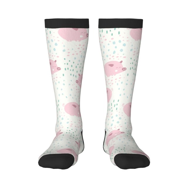 Fotbe Cute Pigs Calcetas Divertidas Estampadas para Hombre y Mujer, Calcetas de Algodón hasta la Rodilla para Caminar, Correr, Enfermería y Embarazo