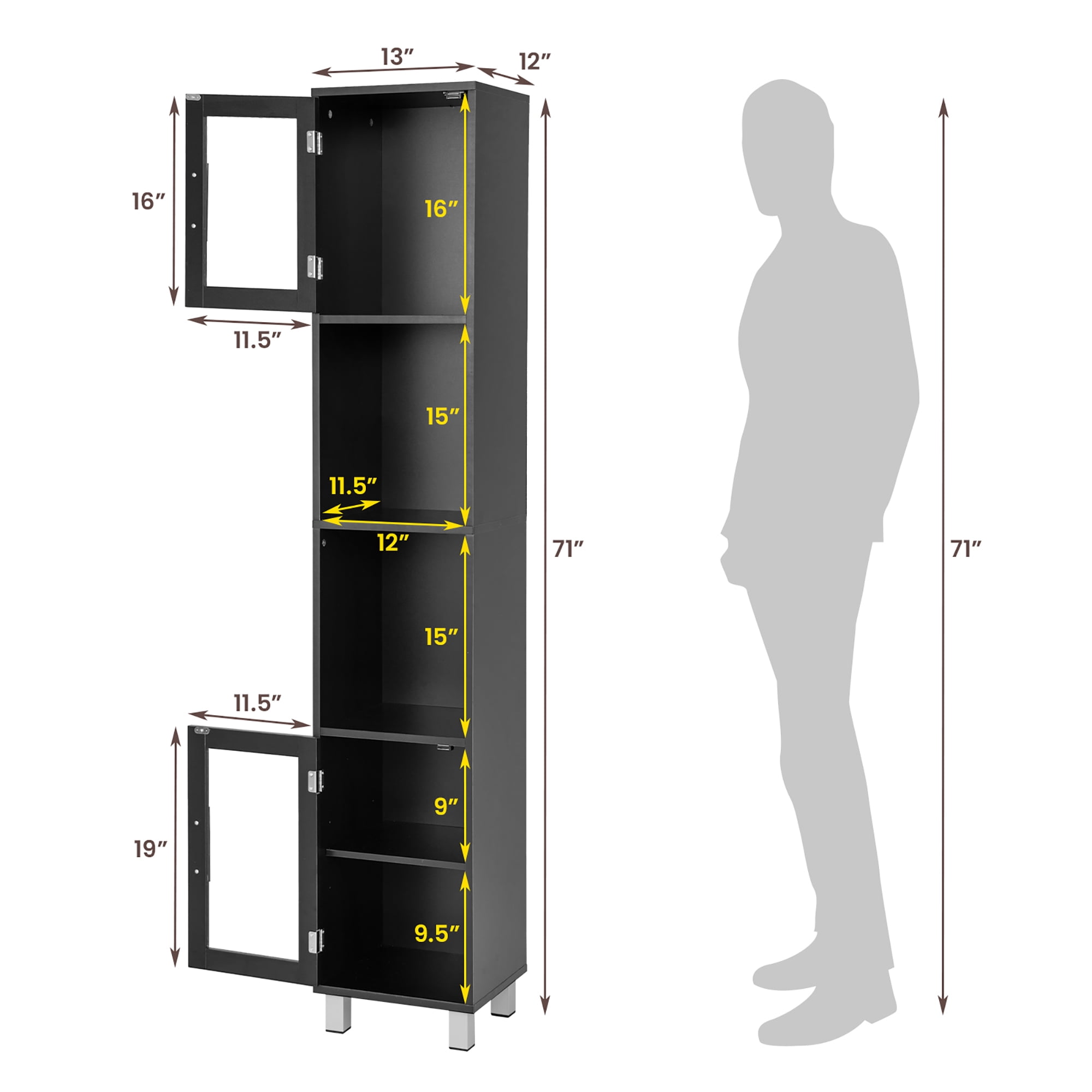 Bathroom Storage Cabinet 71 inches Tall Vertical Floor Freestanding Storage  Narrow Organizer Beige