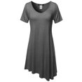 thumbnail image 1 of FashionOutfit Women's Solid Short Sleeves Asymmetrical Swing Tunic Top T-Shirt - Made in USA, 1 of 6