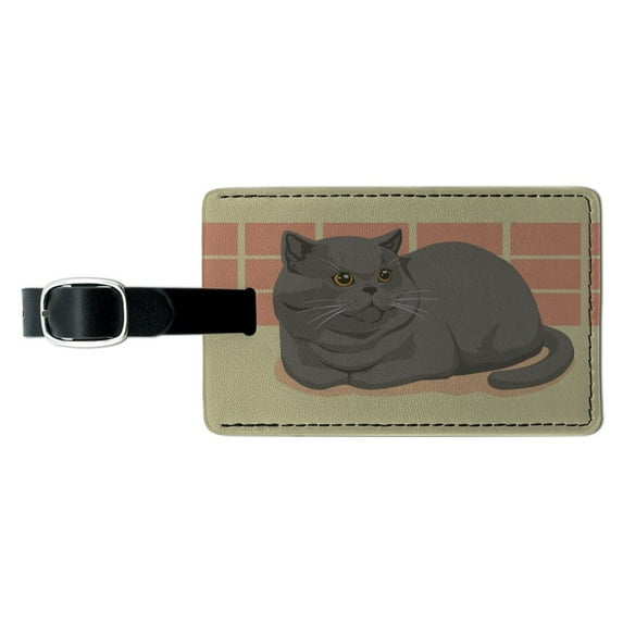 Chubby British Short Hair Grey Cat Rectangle Leather Luggage Card Suitcase Carry-On ID Tag