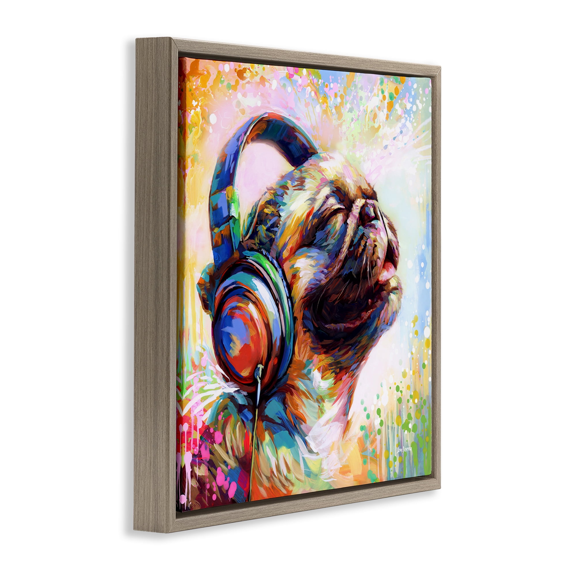 Stupell Industries Blissful Music Pug Animals & Insects Painting Brown Floater Framed Canvas Art Print Wall Art, 25 x 25