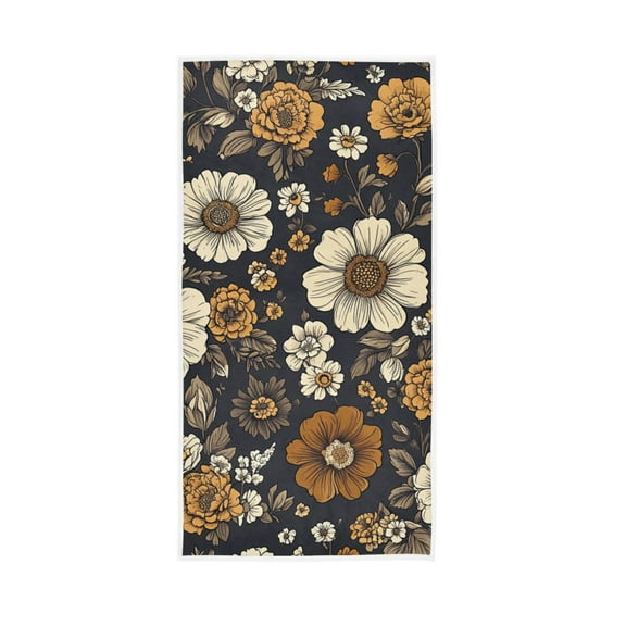 Brown and White Floral Face Towel Absorbent Hand Towels Bath Sport Gym